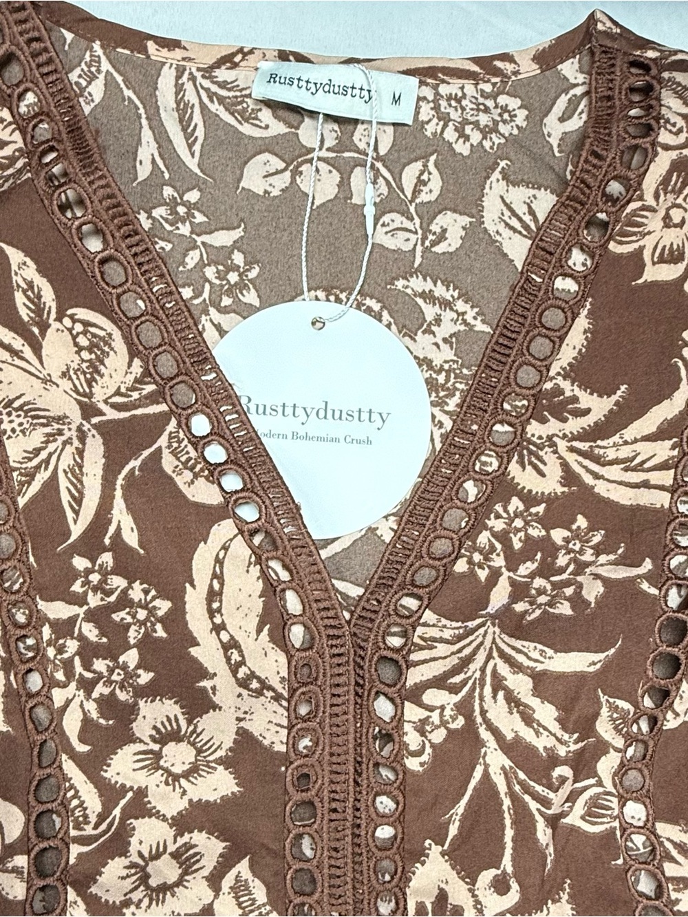 Boho Brown Floral Tiered Maxi Dress with Cream Print - Picture 6 of 14